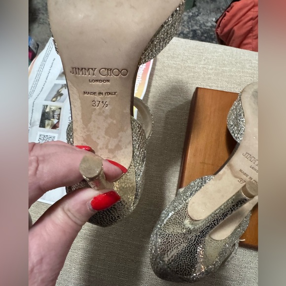 Jimmy Choo London Silver Ankle Strap Heels 37.5/Italy COA like new 4” Heels - Picture 9 of 11